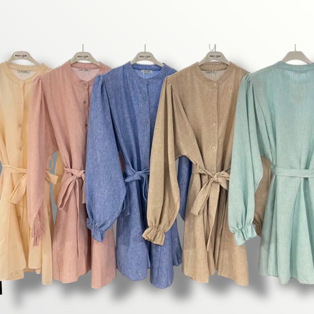 Blusenkleid in Leinenoptik (verschiedene Farben)