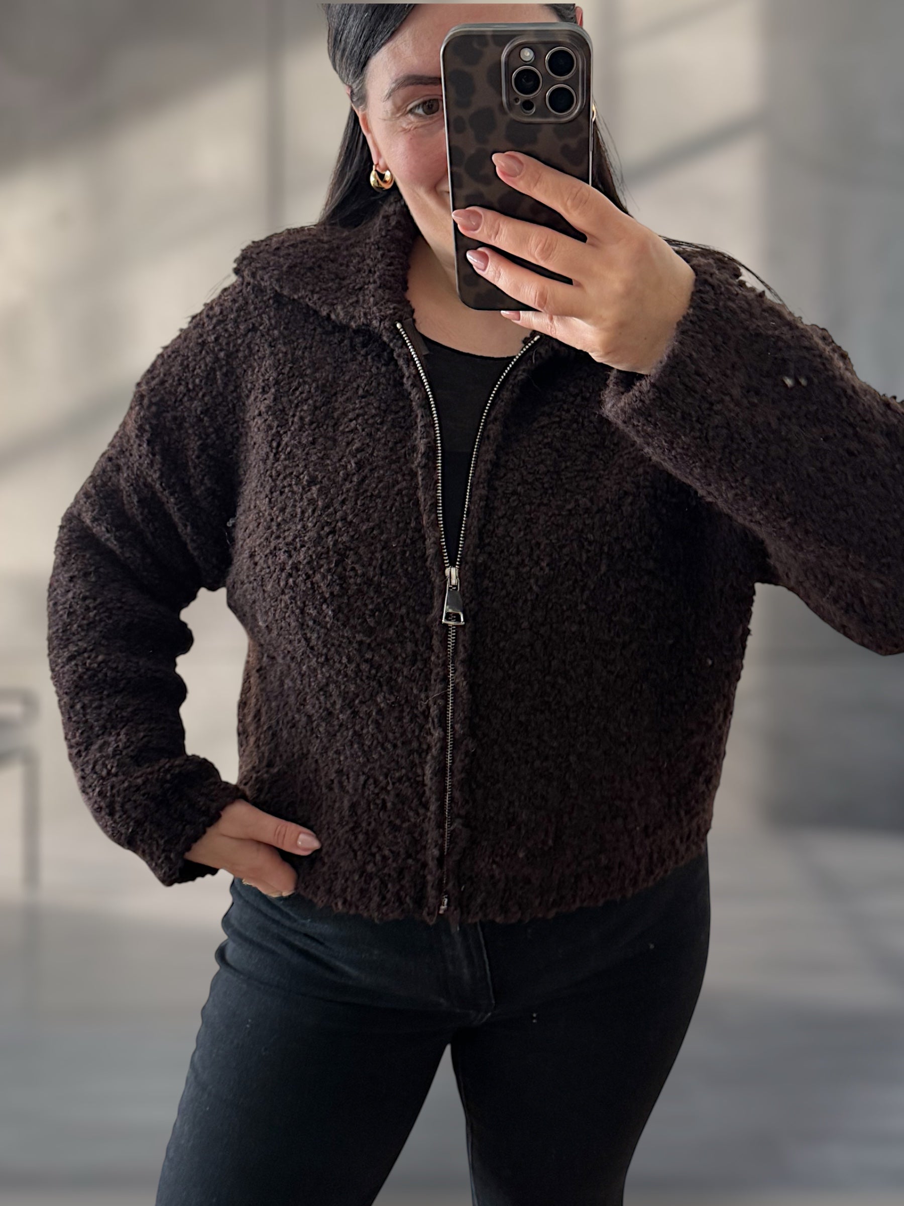 Kuschlige Bouclè Zipp Strickjacke  (Verschiedene Farben)