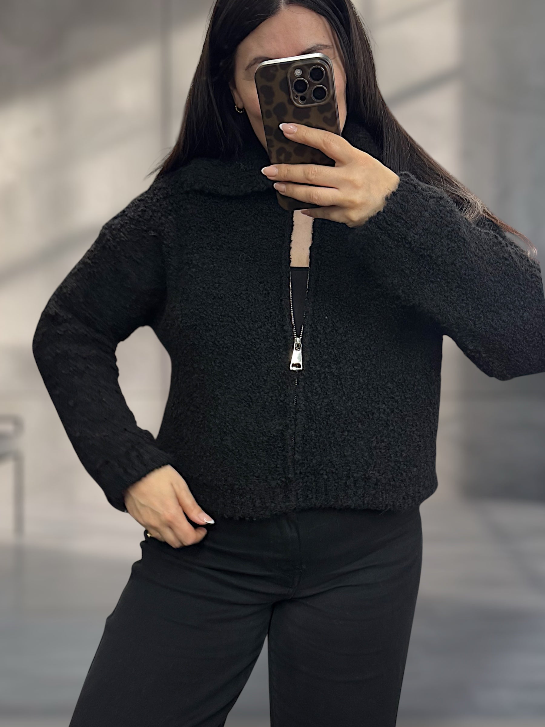 Kuschlige Bouclè Zipp Strickjacke  (Verschiedene Farben)